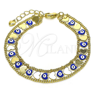 Pulsera Elegante 03.213.0220.07 Oro Laminado, Diseño de Corazón y Ojo Griego, Esmaltado Azul, Tono Dorado (10 MM Thickness, 7 Inches Length)