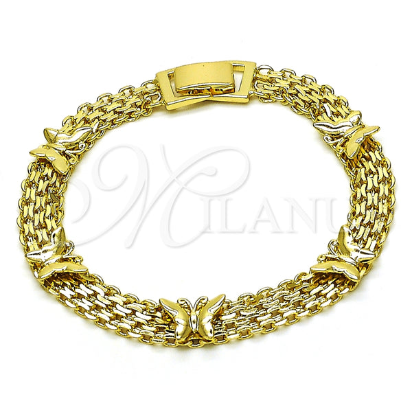Pulsera Elegante 03.213.0221.07 Oro Laminado, Diseño de Mariposa y Bismarco, Pulido, Tono Dorado (Grosor 07 MM, 7 Pulgadas de Largo)