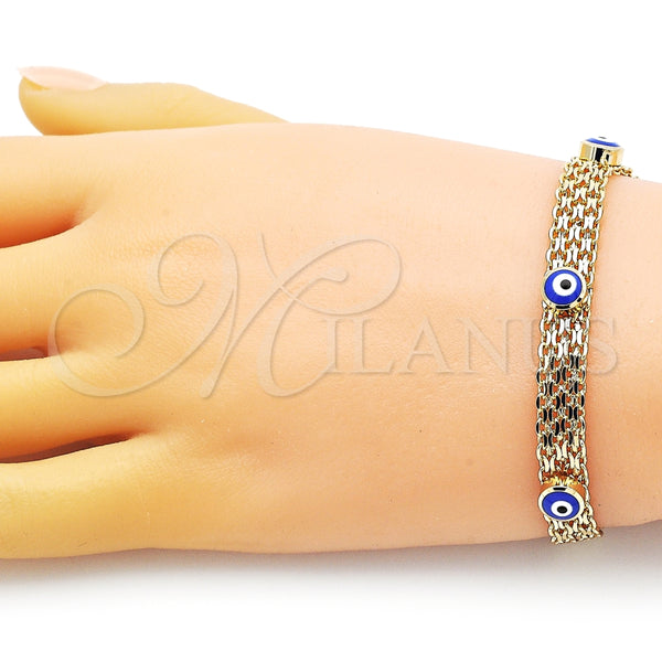 Pulsera Elegante 03.213.0157.1.08 Oro Laminado, Diseño de Ojo Griego y Bismarco, Esmaltado Azul, Tono Dorado (08 MM Thickness, 8 Inches Length)
