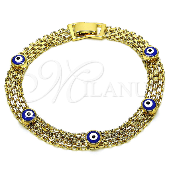 Pulsera Elegante 03.213.0157.1.08 Oro Laminado, Diseño de Ojo Griego y Bismarco, Esmaltado Azul, Tono Dorado (08 MM Thickness, 8 Inches Length)