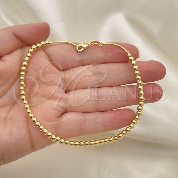 Tobillera Elegante 03.32.0636.10 Oro Laminado, Diseño de Snake y Bola, Pulido, Tono Dorado (05 MM Thickness, 10 Inches Length)