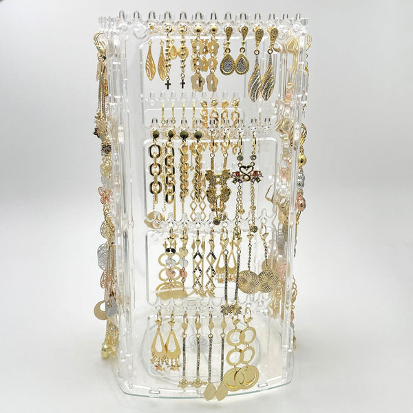 Kit Surtido de 64 Aretes Largos de Oro Laminado con Exhibidor Giratorio al por mayor — SKU 153258