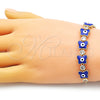 Pulsera Bolo Ajustable 03.411.0003.13 Oro Laminado, Diseño de Mariposa y Ojo Griego, con Blanca Zirconia Cubica, Esmaltado Azul, Tono Dorado (01 MM Thickness, 13 Inches Length)