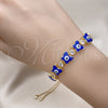 Pulsera Bolo Ajustable 03.411.0003.13 Oro Laminado, Diseño de Mariposa y Ojo Griego, con Blanca Zirconia Cubica, Esmaltado Azul, Tono Dorado (01 MM Thickness, 13 Inches Length)