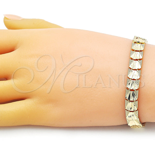 Pulsera Solida 03.102.0077.1.07 Oro Laminado, Diamantado, Tono Dorado (Grosor 08 MM, 7 Pulgadas de Largo)