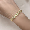 Pulsera Solida 03.102.0077.1.07 Oro Laminado, Diamantado, Tono Dorado (Grosor 08 MM, 7 Pulgadas de Largo)