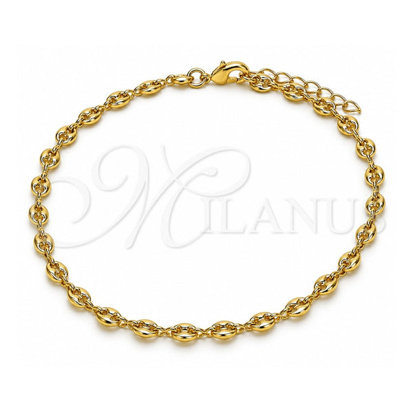 Tobillera Básica 04.326.0004.10 Oro Laminado, Diseño de Puff Mariner, Pulido, Tono Dorado (Grosor 04.6 MM, 10 Pulgadas de Largo)