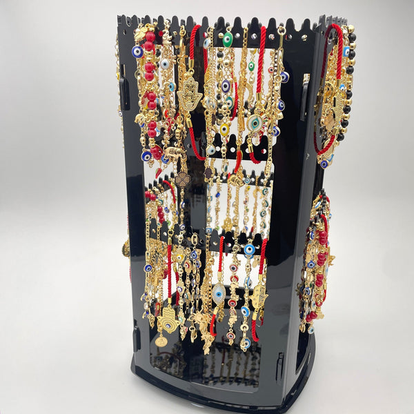 Kit Surtido de 64 Pulseras de la Suerte de Oro Laminado con Exhibidor Giratorio al por mayor — SKU 153294