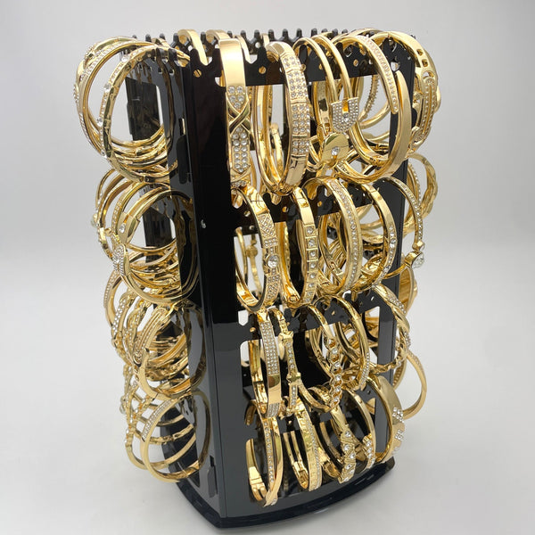 Kit Surtido de 64 Brazaletes con Zirconia de Oro Laminado con Exhibidor Giratorio al por mayor — SKU 153296
