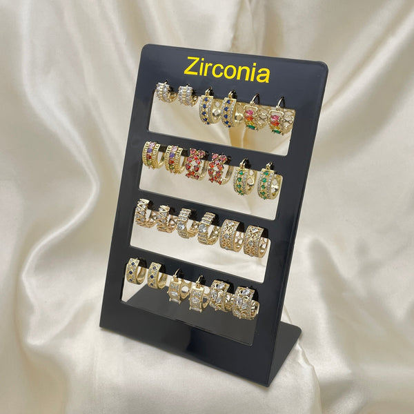 Kit Surtido de 12 Argollas Huggies con Zirconia Blanca y de Colores de Oro Laminado con Exhibidor al por mayor — SKU 153299