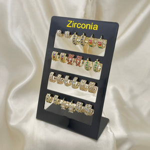 Kit Surtido de 12 Argollas Huggies con Zirconia Blanca y de Colores de Oro Laminado con Exhibidor al por mayor — SKU 153299
