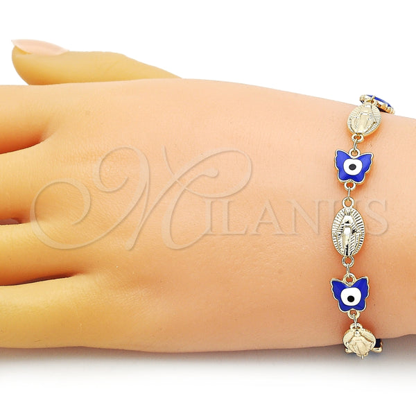 Pulsera Elegante 03.213.0223.07 Oro Laminado, Diseño de Virgen Maria y Mariposa, Esmaltado Azul, Tono Dorado (08 MM Thickness, 7 Inches Length)