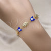 Pulsera Elegante 03.213.0223.07 Oro Laminado, Diseño de Virgen Maria y Mariposa, Esmaltado Azul, Tono Dorado (08 MM Thickness, 7 Inches Length)