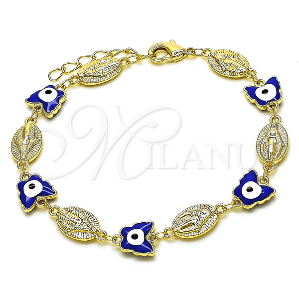Pulsera Elegante 03.213.0223.07 Oro Laminado, Diseño de Virgen Maria y Mariposa, Esmaltado Azul, Tono Dorado (08 MM Thickness, 7 Inches Length)