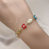 Pulsera Elegante 03.213.0223.2.07 Oro Laminado, Diseño de Virgen Maria y Mariposa, Esmaltado Multicolor, Tono Dorado (08 MM Thickness, 7 Inches Length)