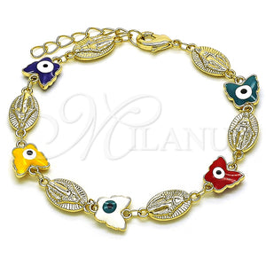 Pulsera Elegante 03.213.0223.2.07 Oro Laminado, Diseño de Virgen Maria y Mariposa, Esmaltado Multicolor, Tono Dorado (08 MM Thickness, 7 Inches Length)
