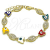Pulsera Elegante 03.213.0223.2.07 Oro Laminado, Diseño de Virgen Maria y Mariposa, Esmaltado Multicolor, Tono Dorado (08 MM Thickness, 7 Inches Length)