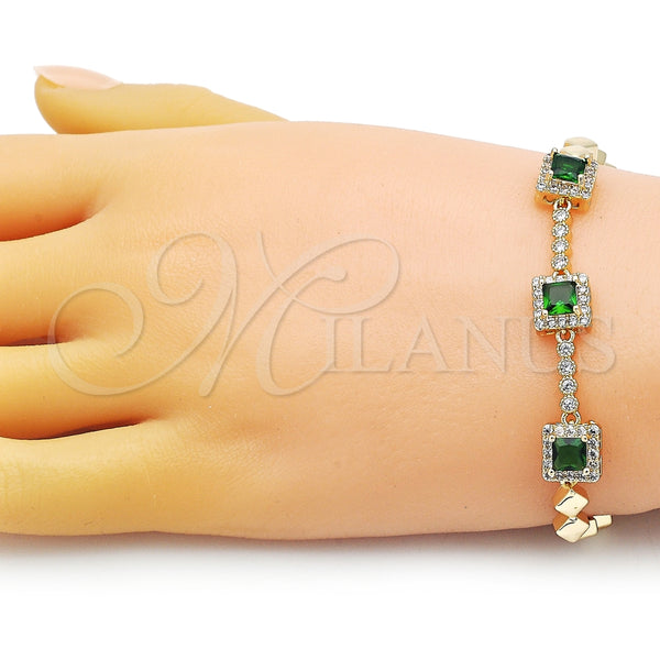 Pulsera Elegante 03.283.0307.07 Oro Laminado, con Verde and Blanca Zirconia Cubica, Pulido, Tono Dorado (05 MM Thickness, 7 Inches Length)