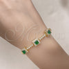 Pulsera Elegante 03.283.0307.07 Oro Laminado, con Verde and Blanca Zirconia Cubica, Pulido, Tono Dorado (05 MM Thickness, 7 Inches Length)
