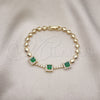 Pulsera Elegante 03.283.0307.07 Oro Laminado, con Verde and Blanca Zirconia Cubica, Pulido, Tono Dorado (05 MM Thickness, 7 Inches Length)