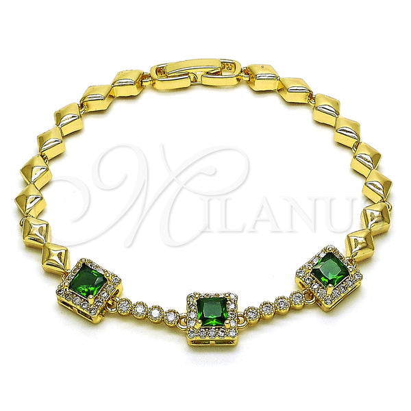 Pulsera Elegante 03.283.0307.07 Oro Laminado, con Verde and Blanca Zirconia Cubica, Pulido, Tono Dorado (05 MM Thickness, 7 Inches Length)