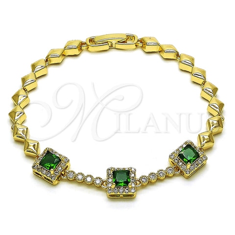 Pulsera Elegante 03.283.0307.07 Oro Laminado, con Verde and Blanca Zirconia Cubica, Pulido, Tono Dorado (05 MM Thickness, 7 Inches Length)