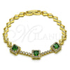 Pulsera Elegante 03.283.0307.07 Oro Laminado, con Verde and Blanca Zirconia Cubica, Pulido, Tono Dorado (05 MM Thickness, 7 Inches Length)
