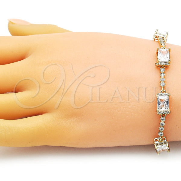 Pulsera Elegante 03.283.0309.07 Oro Laminado, con Blanca Zirconia Cubica and Blanca Micro Pave, Pulido, Tono Dorado (08 MM Thickness, 7 Inches Length)