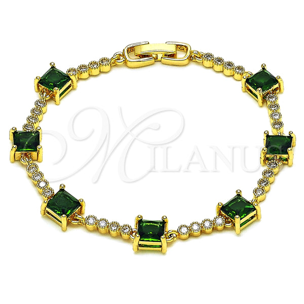 Pulsera Tennis 03.283.0311.07 Oro Laminado, con Verde and Blanca Zirconia Cubica, Pulido, Tono Dorado (08 MM Thickness, 7 Inches Length)