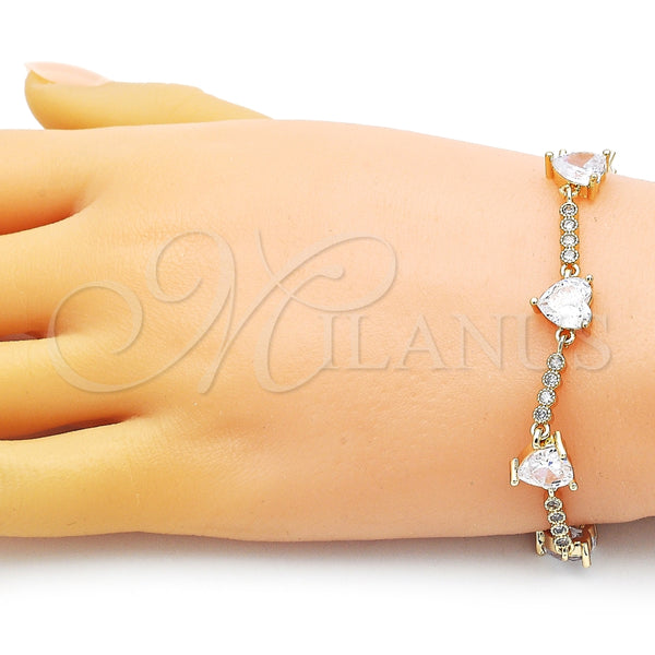 Pulsera Elegante 03.283.0312.07 Oro Laminado, Diseño de Corazón, con Blanca Zirconia Cubica, Pulido, Tono Dorado (09 MM Thickness, 7 Inches Length)
