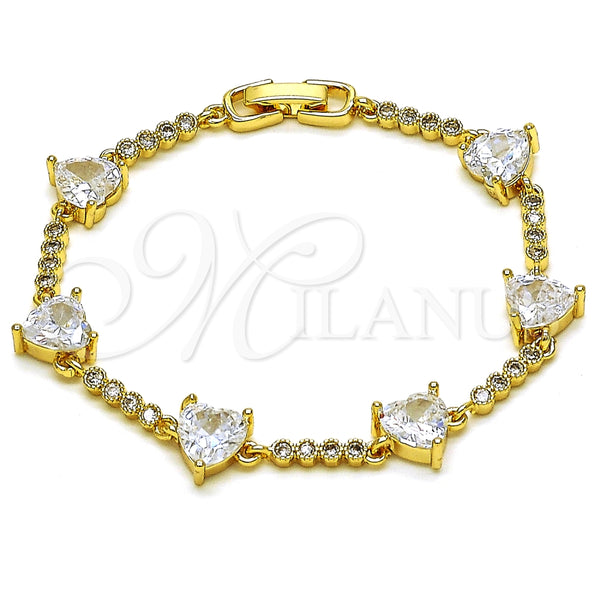 Pulsera Elegante 03.283.0312.07 Oro Laminado, Diseño de Corazón, con Blanca Zirconia Cubica, Pulido, Tono Dorado (09 MM Thickness, 7 Inches Length)