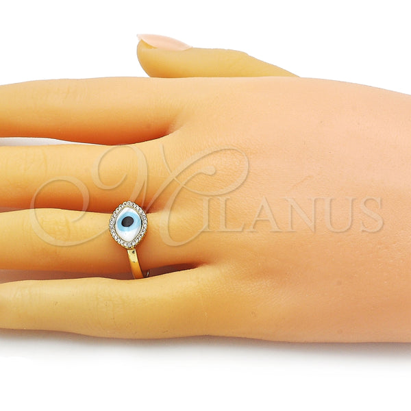 Anillo Multi Piedra 01.341.0109.1 Oro Laminado, Diseño de Ojo Griego, con Blanca Cristal and Blanca Micro Pave, Pulido, Tono Dorado (One size fits all)