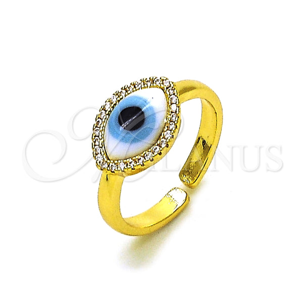 Anillo Multi Piedra 01.341.0109.1 Oro Laminado, Diseño de Ojo Griego, con Blanca Cristal and Blanca Micro Pave, Pulido, Tono Dorado (One size fits all)