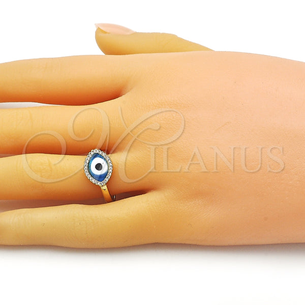 Anillo Multi Piedra 01.341.0109.2 Oro Laminado, Diseño de Ojo Griego, con Zafiro Claro Cristal and Blanca Micro Pave, Pulido, Tono Dorado (One size fits all)