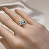 Anillo Multi Piedra 01.341.0109.2 Oro Laminado, Diseño de Ojo Griego, con Zafiro Claro Cristal and Blanca Micro Pave, Pulido, Tono Dorado (One size fits all)