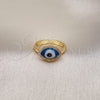 Anillo Multi Piedra 01.341.0109.2 Oro Laminado, Diseño de Ojo Griego, con Zafiro Claro Cristal and Blanca Micro Pave, Pulido, Tono Dorado (One size fits all)