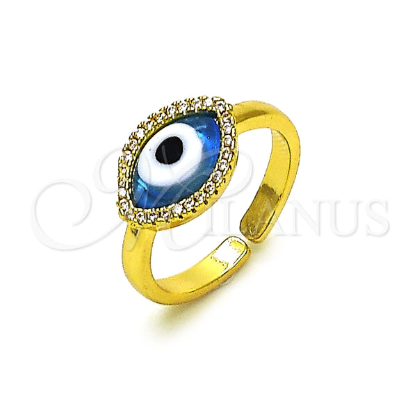 Anillo Multi Piedra 01.341.0109.2 Oro Laminado, Diseño de Ojo Griego, con Zafiro Claro Cristal and Blanca Micro Pave, Pulido, Tono Dorado (One size fits all)