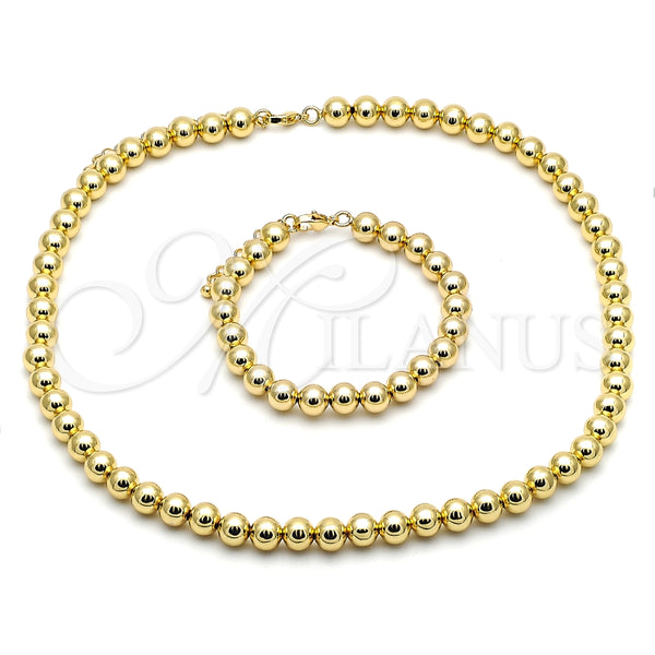 Collar y Pulsera 06.341.0007 Oro Laminado, Diseño de Bola, Pulido, Tono Dorado