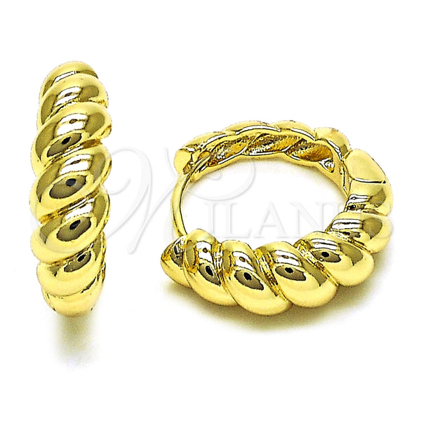 Argolla Huggie 02.213.0534.25 Oro Laminado, Diseño de Torcido, Pulido, Tono Dorado