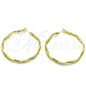 Argolla Grande 02.93.0002.50 Oro Laminado, Diseño de Torcido, Pulido, Tono Dorado