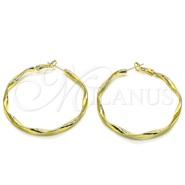 Argolla Grande 02.93.0002.50 Oro Laminado, Diseño de Torcido, Pulido, Tono Dorado