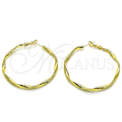 Argolla Grande 02.93.0002.50 Oro Laminado, Diseño de Torcido, Pulido, Tono Dorado