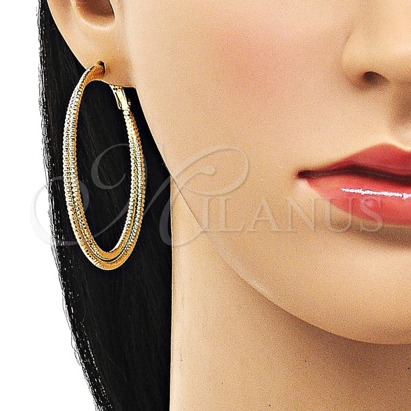 Argolla Grande 02.93.0005.50 Oro Laminado, Diseño de Torcido, Diamantado, Tono Dorado