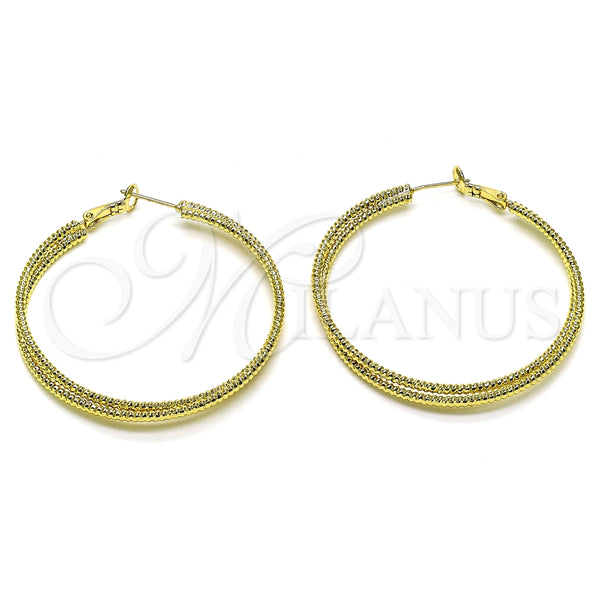 Argolla Grande 02.93.0005.50 Oro Laminado, Diseño de Torcido, Diamantado, Tono Dorado