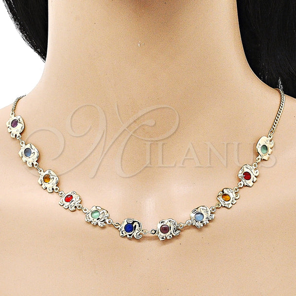 Gargantilla Elegante 04.213.0300.18 Oro Laminado, Diseño de Elefante y Miami Cubana, con Multicolor Cristal, Pulido, Tono Dorado (02 MM Thickness, 18 Inches Length)