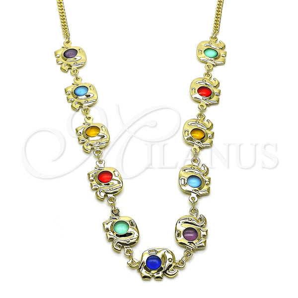 Gargantilla Elegante 04.213.0300.18 Oro Laminado, Diseño de Elefante y Miami Cubana, con Multicolor Cristal, Pulido, Tono Dorado (02 MM Thickness, 18 Inches Length)