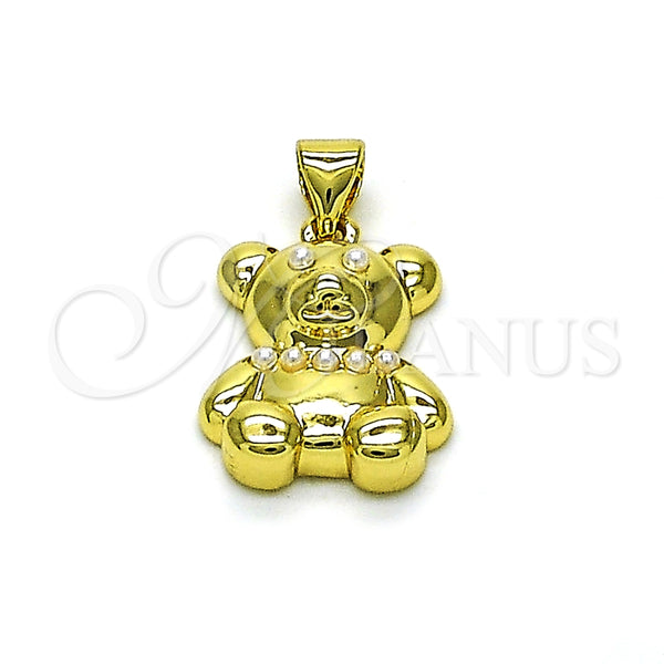 Dije Elegante 05.341.0083 Oro Laminado, Diseño de Osito, con Marfil Perla, Pulido, Tono Dorado