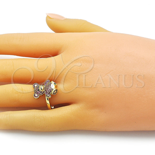 Anillo Multi Piedra 01.341.0112.2 Oro Laminado, Diseño de Osito, con Rubi and Negro Micro Pave, Pulido, Tono Dorado (One size fits all)