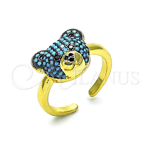 Anillo Multi Piedra 01.341.0102.1 Oro Laminado, Diseño de Osito y Solitario, con Turquoise and Negro Micro Pave, Pulido, Dos Tonos (One size fits all)