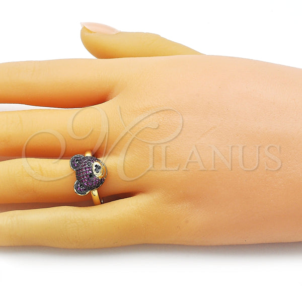 Anillo Multi Piedra 01.341.0102.2 Oro Laminado, Diseño de Osito y Solitario, con Rubi and Negro Micro Pave, Pulido, Dos Tonos (One size fits all)